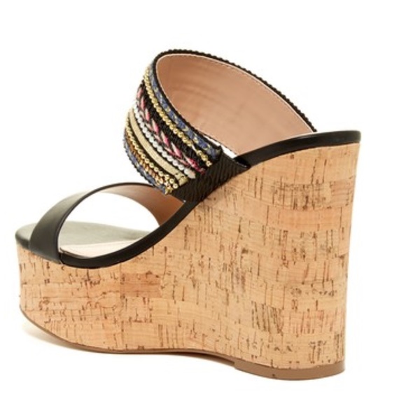 Charles David Boho Aztec Cork Wedge Sandals With Beaded Straps New in Box - Picture 3 of 3
